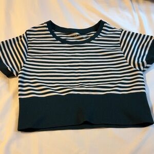 Aerie Striped Crop Top - Dark Green and White
